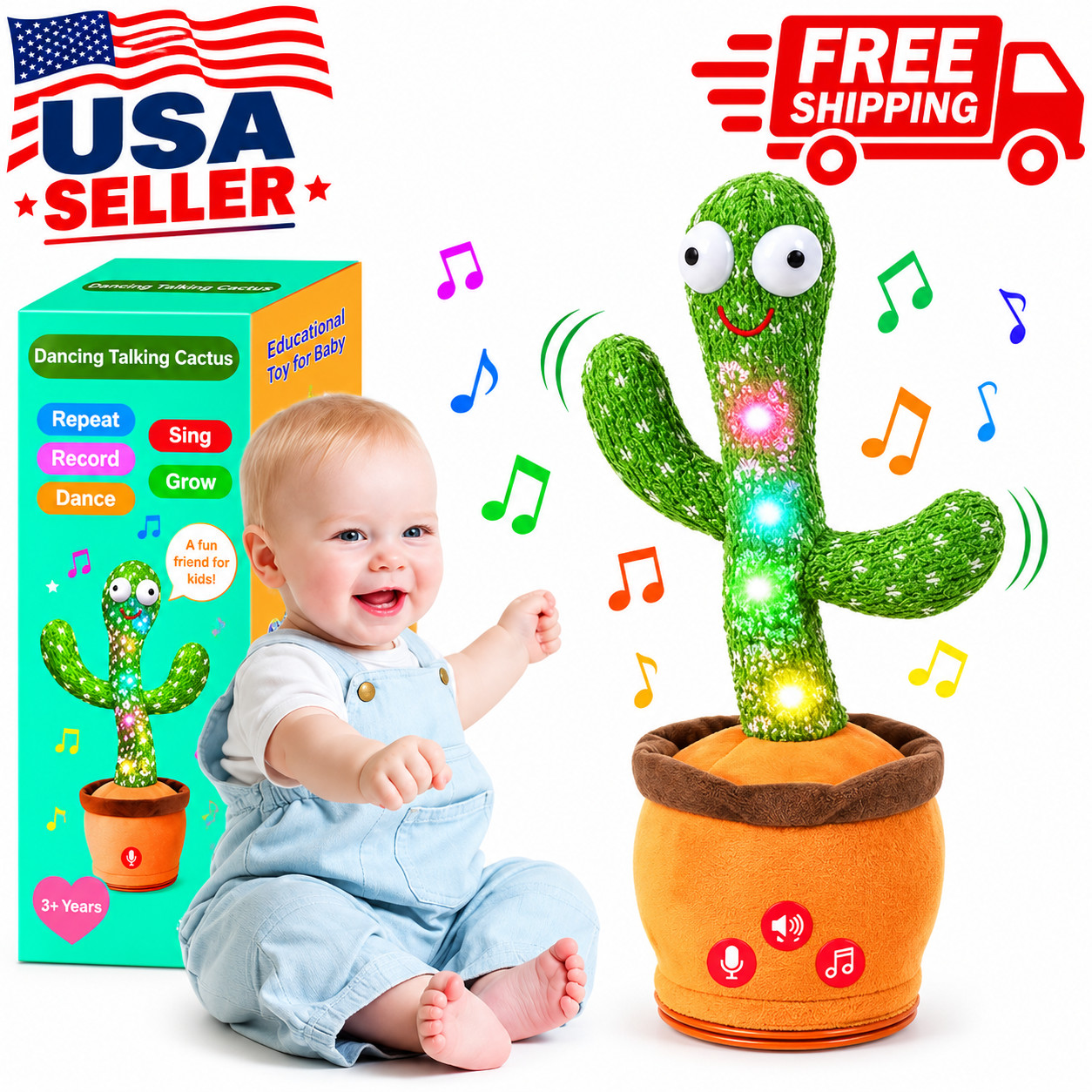 Dancing Talking Cactus Plush Toy Repeat Singing Recording Moving Musical