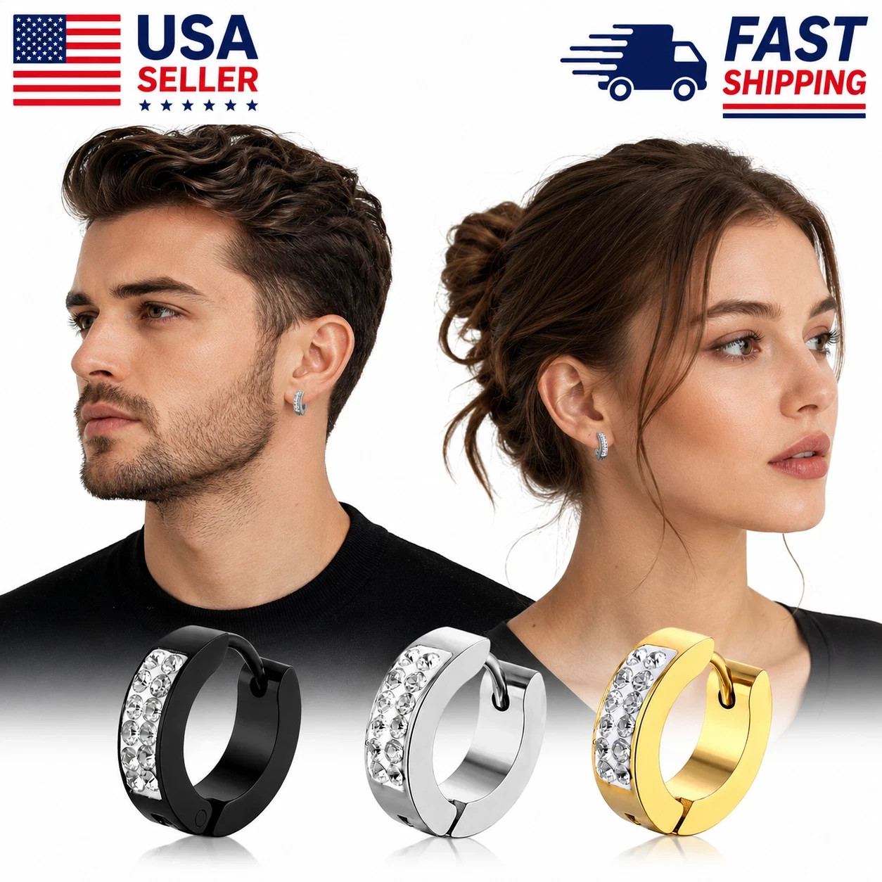 Stainless Steel Womens Men Hoop Earring Huggie Earrings CZ Piercing Hypoallergenic