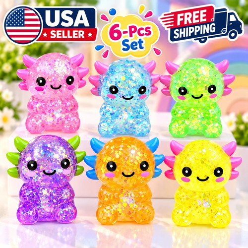 Sparkling Salamander Squishy Squeeze Toy Sensory Fidget Stress Relief 6-Pcs Set
