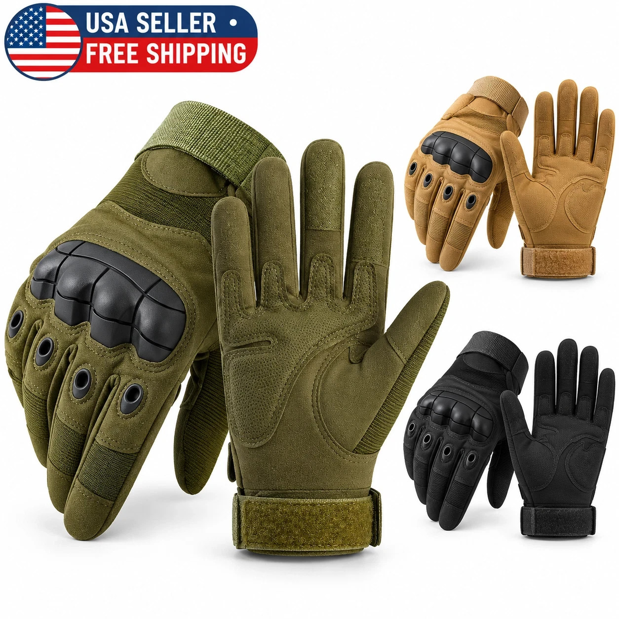 Tactical Full Finger Gloves Hard Knuckle Waterproof Motorcycle Hiking Cycling