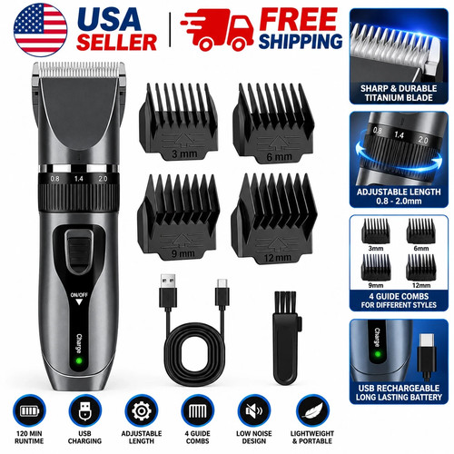 Rechargeable Cordless Hair Clipper Adjustable Ceramic Blade Trimmer for Men