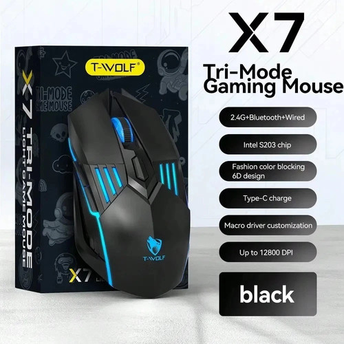 Tri Mode Gaming Mouse RGB 12800 DPI 1000Hz Wired USB 2.4G Bluetooth Macro White