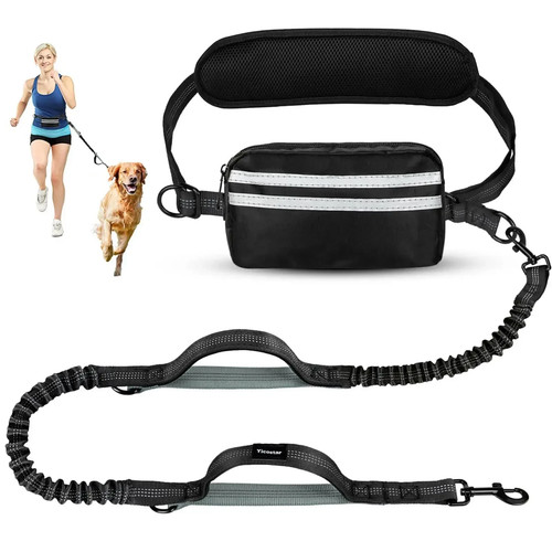 Hands Free Dog Leash with Zipper Pouch Dual Handles Nylon Running Jogging