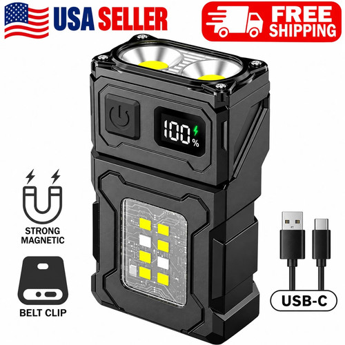 LED Outdoor Camping Flashlight USB Rechargeable EDC Keychain Mini Folding Light