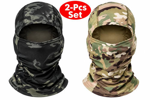 Outdoor Woodland Camo Balaclava Full Face Hat Hood Tactical Military Mask 2-Pcs