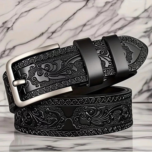 Genuine Leather Belt Men's Retro Solid Pattern Copper Pin Buckle 2-4cm Classic